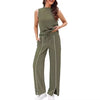 Sleeveless Tank Top And Wide-Leg Pants Two-Piece Womens Casual Sportswear Set