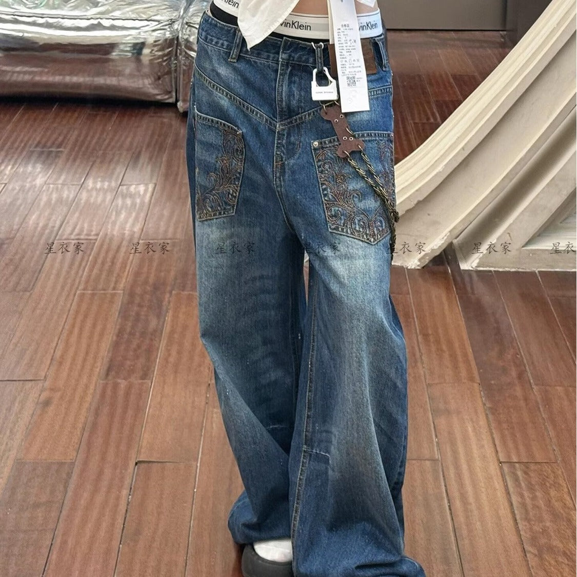 Straight-leg Retro American High-street Casual Pants