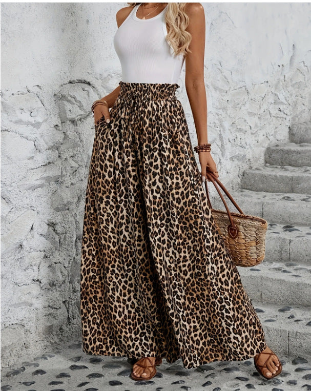 High Waist Leopard-print Printed Loose Casual Wide-leg Pants Women's Trousers