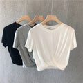 Knotted Cropped Loose-fitting Sporty Casual T-shirt