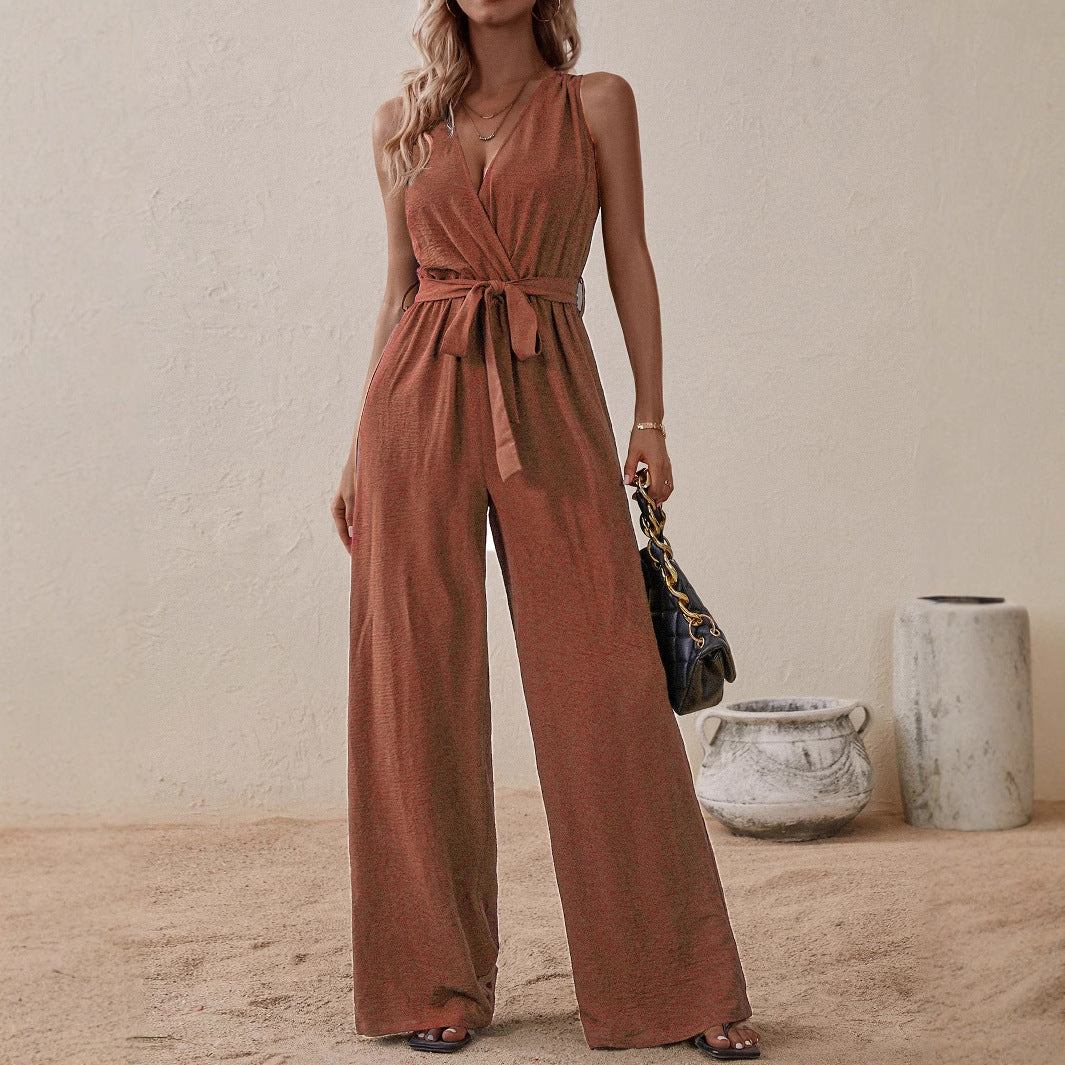 Strap High-Waist Sleeveless Jumpsuit Fashion Casual Set