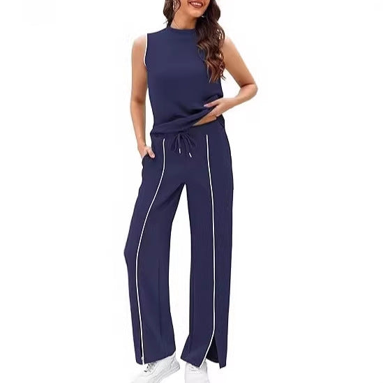 Sleeveless Tank Top And Wide-Leg Pants Two-Piece Womens Casual Sportswear Set