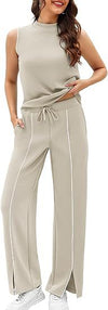Sleeveless Tank Top And Wide-Leg Pants Two-Piece Womens Casual Sportswear Set