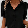 Minimalist Short-Sleeve Solid-Color Top With Notched Hem And V-Neck