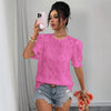 Casual Hollow-Out Lace Puff-Sleeve Shirt Top