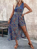 Summer Vacation Casual Chic Fashion Womens Printed V-Neck Sleeveless Jumpsuit