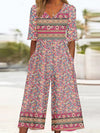Spring And Summer Print Women's Pocket Collar Jumpsuit