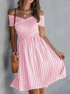 Off-the-shoulder Striped Waist-cinching Dress European And American Style