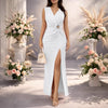 Side-slit Pleated Waist-cinched Evening Gown Dress
