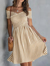 Off-the-shoulder Striped Waist-cinching Dress European And American Style