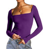 Square Neck Milk Silk Pullover Long Sleeves
