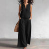 Solid-color Elegant Two-piece Set Crew-neck Vest And Wide-leg Pants