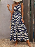 Printed Off-Shoulder Lace-Up Bohemian Dress