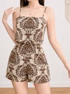 Retro Ethnic-style Printed Faux Two-piece Strap Jumpsuit