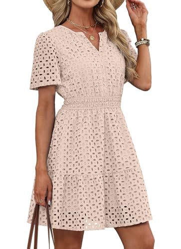 Womens Hollow-out Lace Short-sleeve Dress