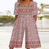 Spring And Summer Print Women's Pocket Collar Jumpsuit
