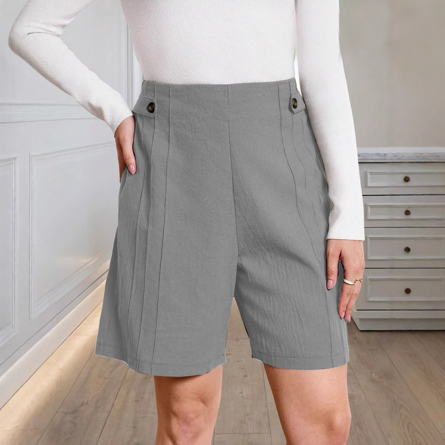 Women's Cotton-Linen Texture Casual Shorts