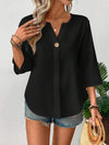 Loose-fitting Solid-color Casual Shirt With A Small V-neck And Buttons