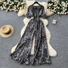 Women's Casual V-Neck Elastic Waist High-Waist Wide-Leg Printed Jumpsuit