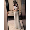 Pleated Vest And Wide-leg Pants Two-piece Set