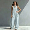 Fashionable Loose V-Neck Long Striped Jumpsuit