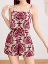 Retro Ethnic-style Printed Faux Two-piece Strap Jumpsuit