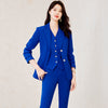 Elegant Navy Blue Double-Buckle Blazer For Women