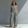 Fashionable Loose V-Neck Long Striped Jumpsuit
