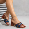 New Style Chunky-heeled Square-toe Slip-on Fashionable European And American-style Sandals