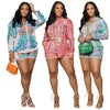 Printed Long-Sleeve Shorts Casual Set For Women