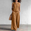 Solid-color Elegant Two-piece Set Crew-neck Vest And Wide-leg Pants