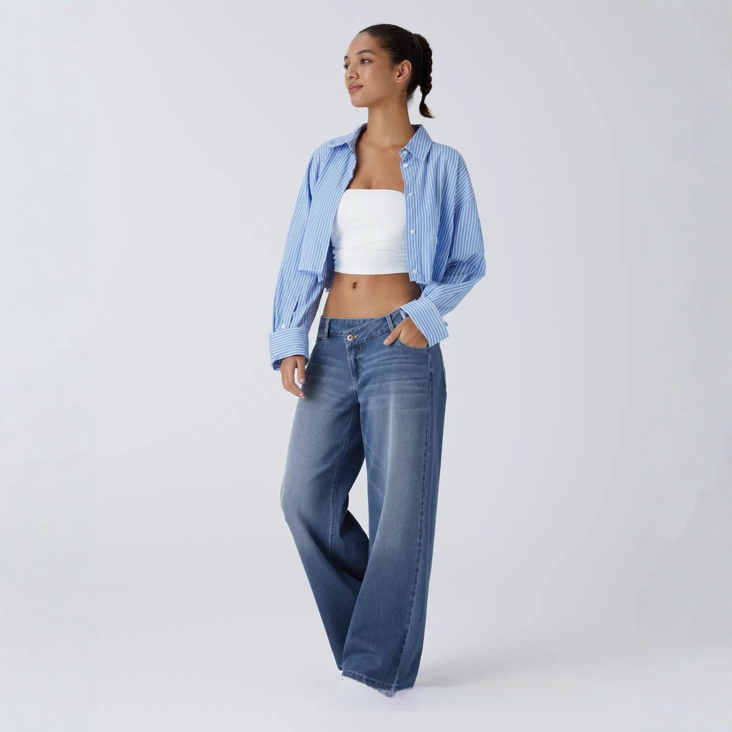 Women's Asymmetric Low-rise Loose-fit Denim Jeans