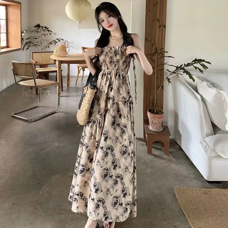 Women's Rose Pleated Strap Dress